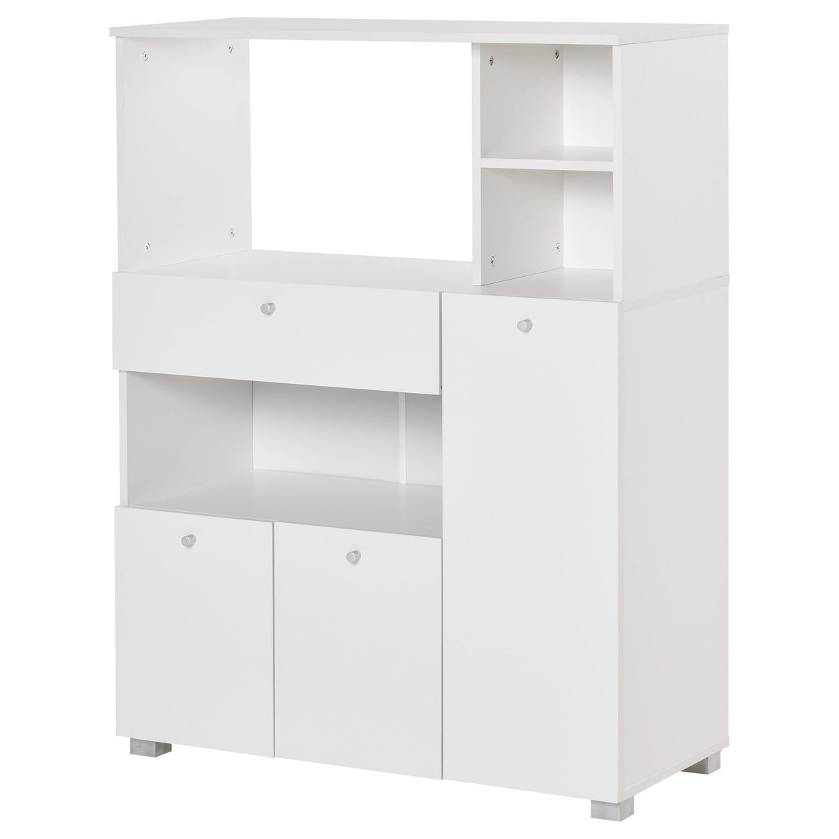 Compact Kitchen Pantry Cabinet with Microwave Stand - White
