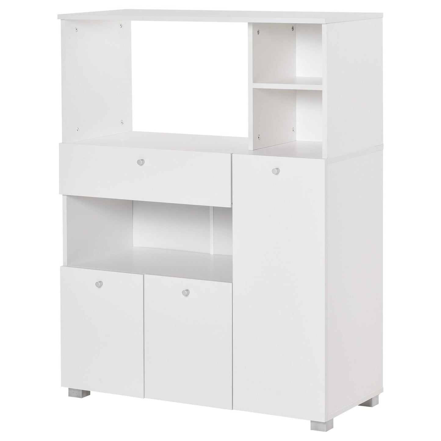 Compact Kitchen Pantry Cabinet with Microwave Stand - White