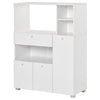 Compact Kitchen Pantry Cabinet with Microwave Stand - White