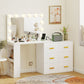 LED Vanity Desk with Mirror and 6 Drawers - White
