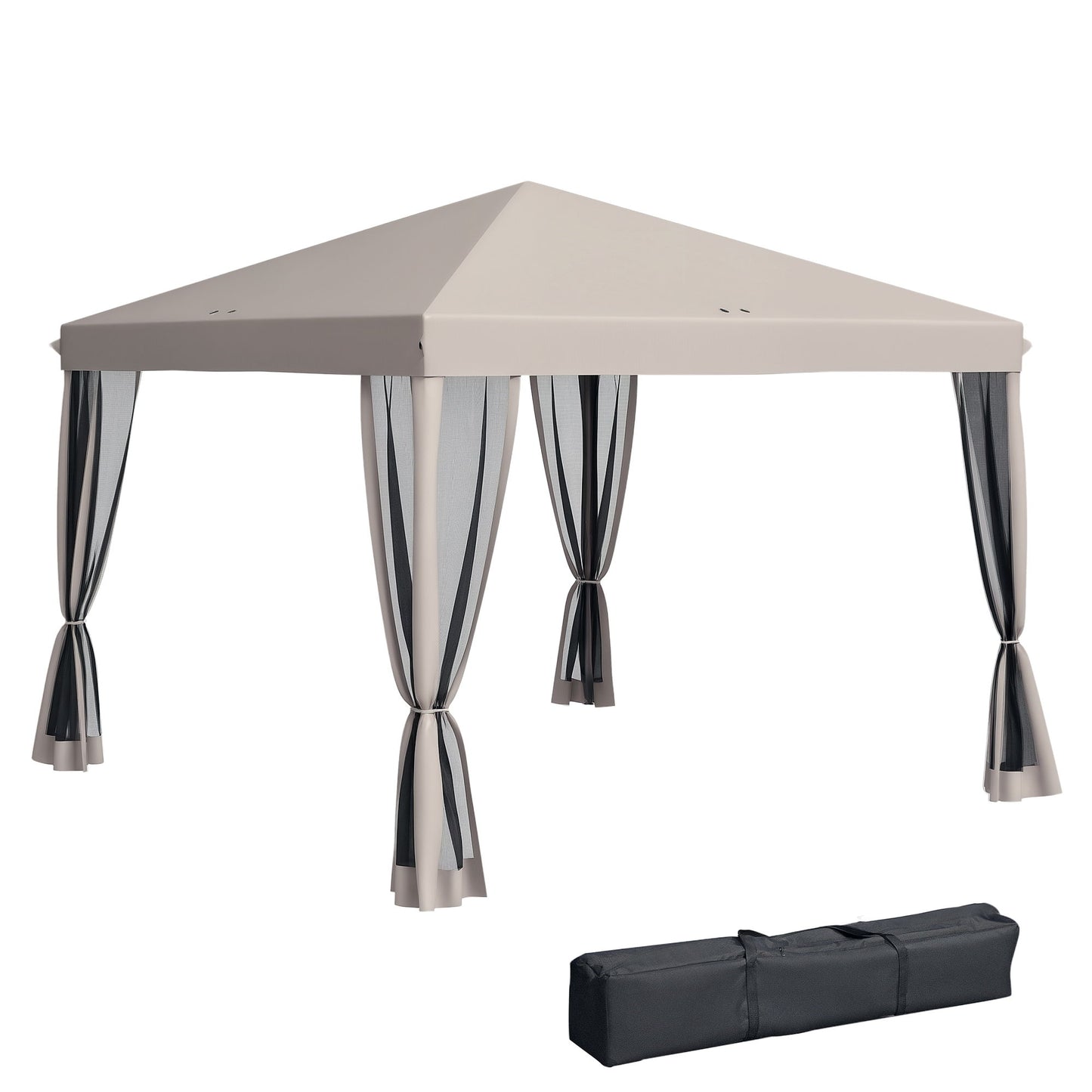 10' x 10' Pop Up Canopy Tent Gazebo, Foldable Canopy Tent with Zipper Mesh Sidewalls and Carry Bag, Easy Setup Screen Shelter for Backyard Patio Outdoor, Beige