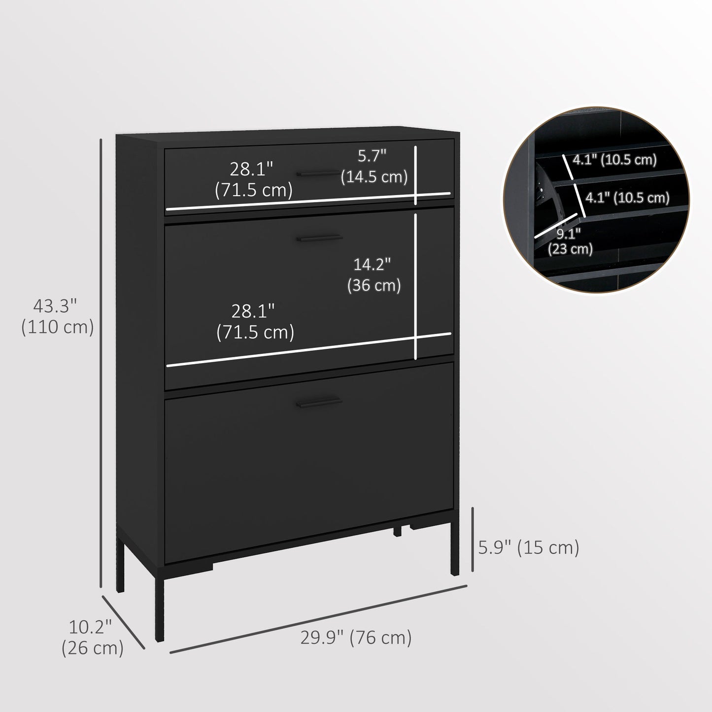 Modern Shoe Cabinet Storage 12 Pair Shoe Organizer with 2 Flip Doors Drawer and Adjustable Shelf Black