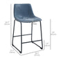 Counter Height Bar Stools Set of 2, Vintage PU Leather Bar Chairs, Kitchen Stools w/ Footrest for Home Bar, Blue