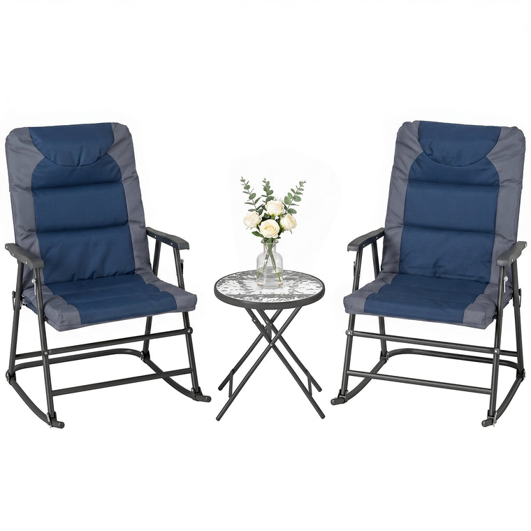Blue 3-Piece Foldable Rocking Chair Bistro Set