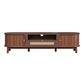 Rattan TV Stand with Solid Wood Doors and Drawers, Natural Country Style Storage Solution, Easy Installation, 65" L x 14.5" W x 18" H, Natural Walnut