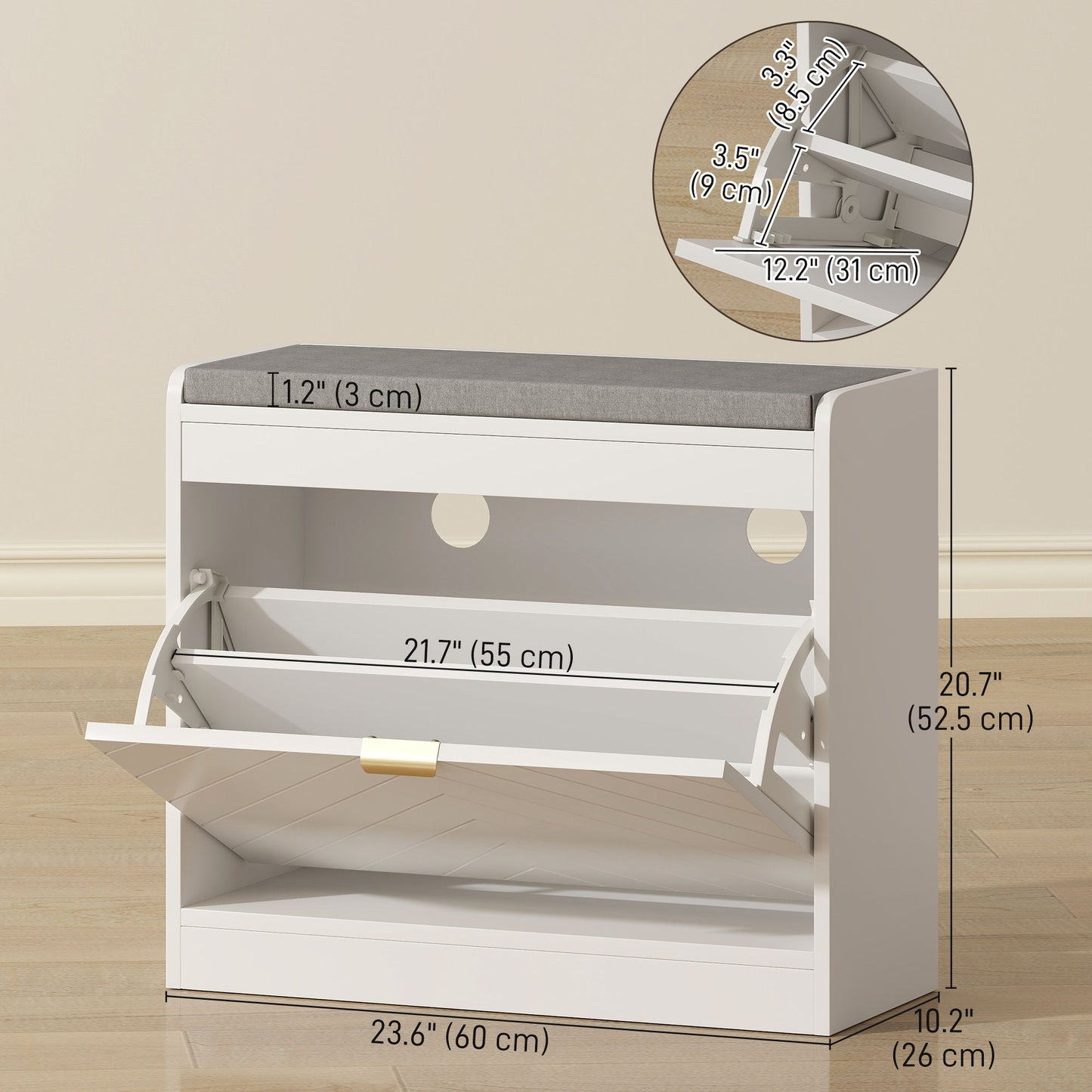 Shoe Storage with Seat, Upholstered Hallway Bench, Shoe Bench with Flip Drawer and Vent for 5 Pairs of Shoes