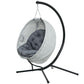 Egg Chair with Folding Basket, Outdoor Indoor Hanging Swing Chair with Stand, Cushions for Patio, Balcony, Grey