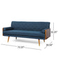 Mid-Century Modern Tufted Fabric Sofa with Rolled Accent Pillows, Daybed with Gold Tipped Rubberwood Legs, 72'' L x 30.5'' W x 32'' H, Navy Blue