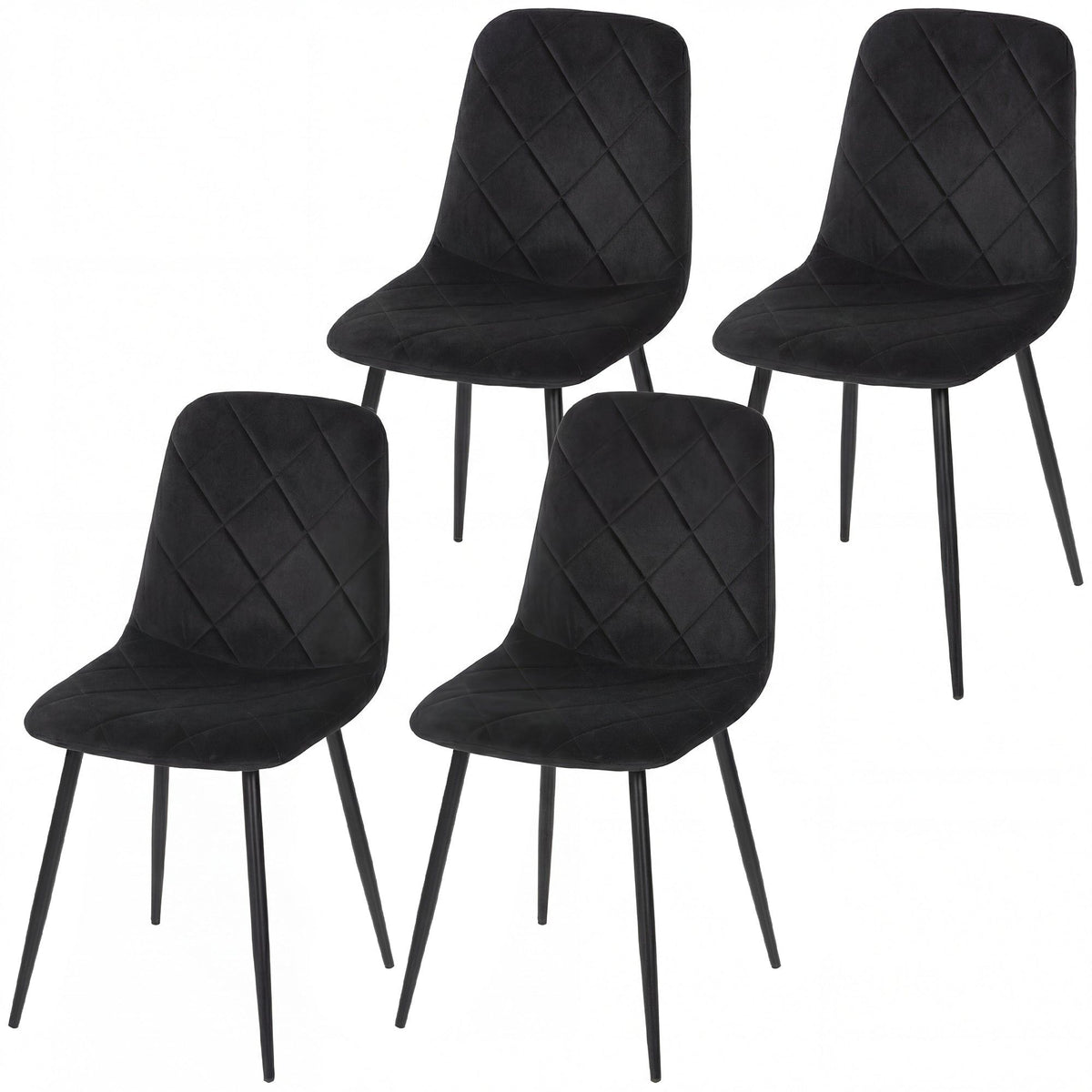 Upholstered Dining Chairs Set of 4 with Steel Legs - Black