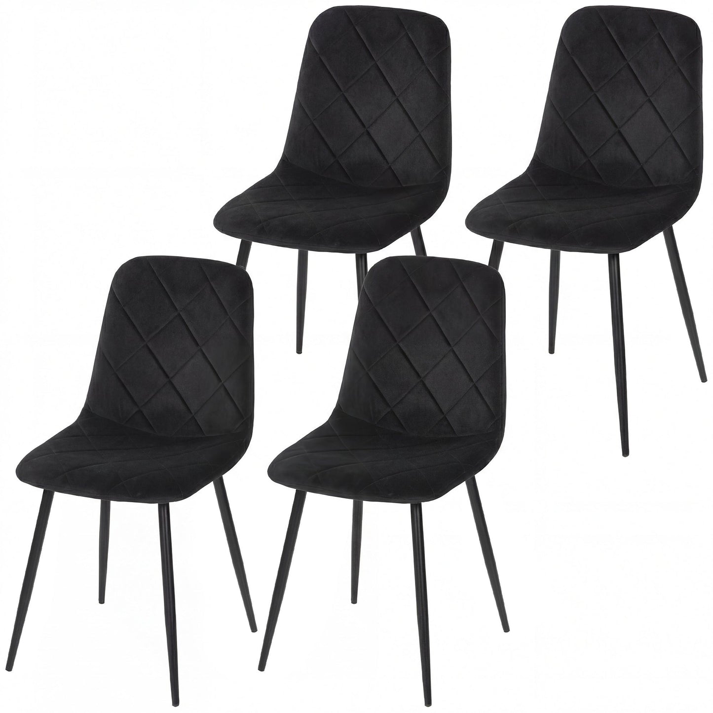 Upholstered Dining Chairs Set of 4 with Steel Legs - Black