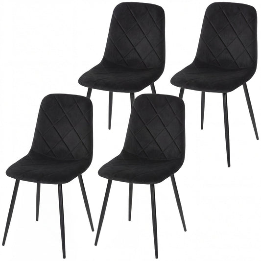 Upholstered Dining Chairs Set of 4 with Steel Legs - Black