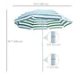6FT Round Beach Umbrella with Tilt Mechanism, Outdoor UV Protection Sun Shaded Canopy with Push Button, Striped Green