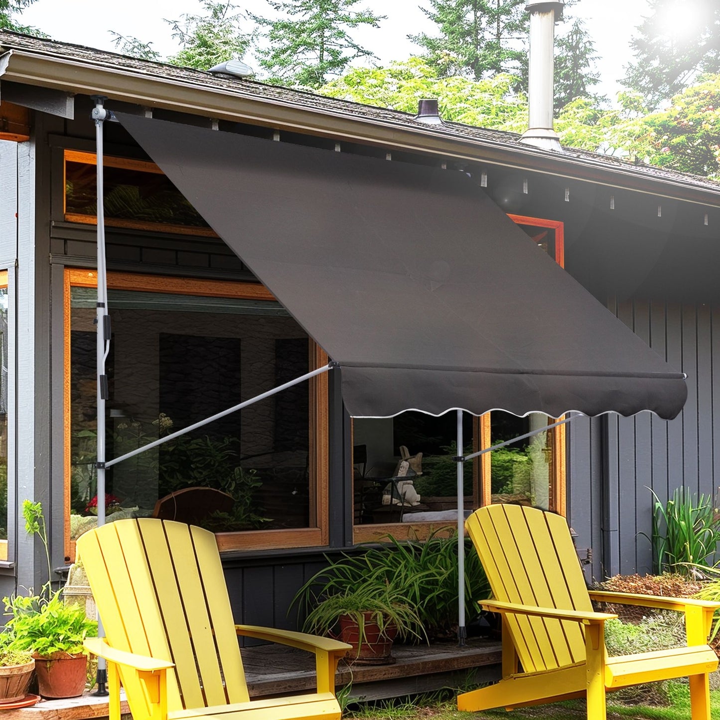 6.6'x5' Manual Retractable Patio Awning Window Door Sun Shade Deck Canopy Shelter Water Resistant UV Protector Grey