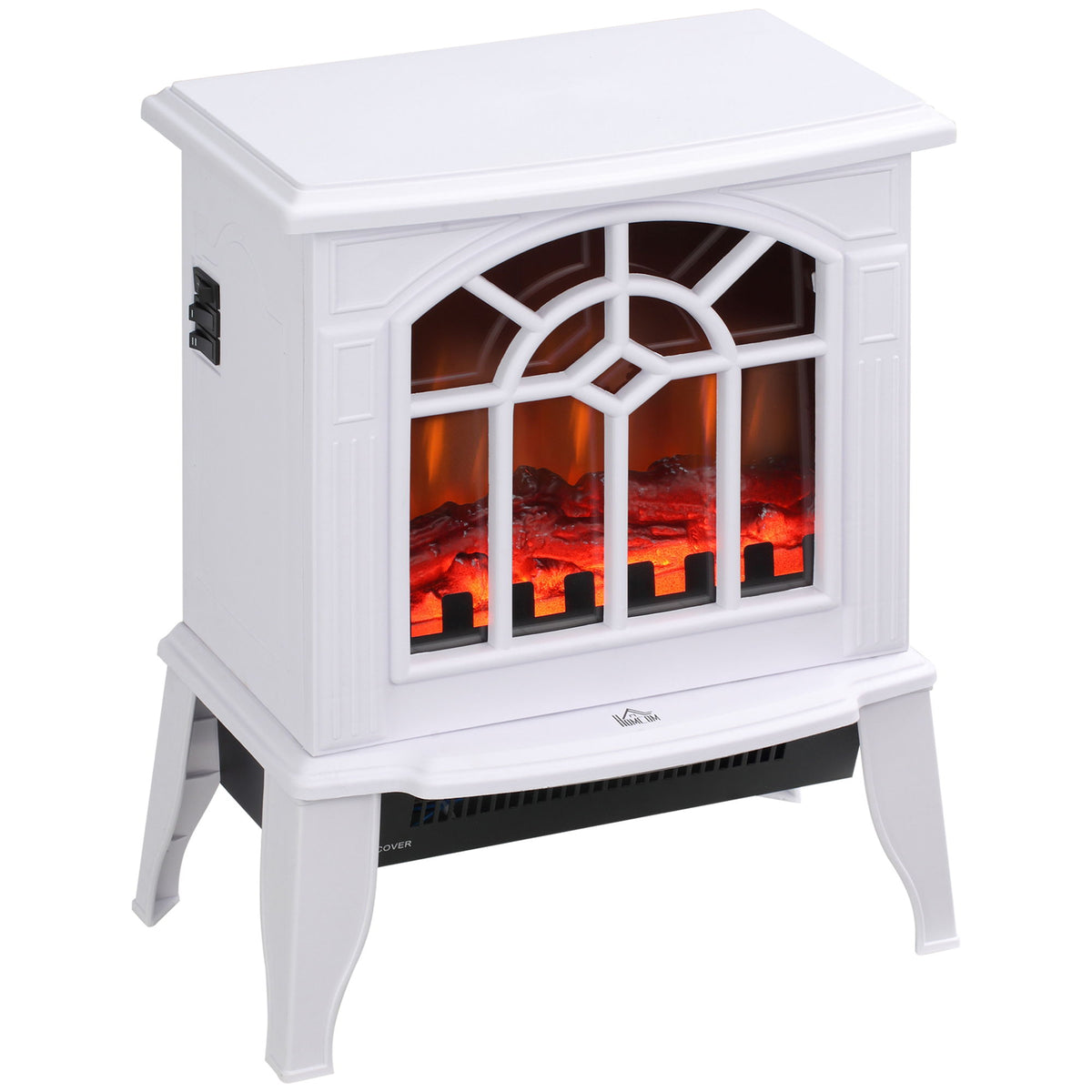 Electric Fireplace Heater, Freestanding Fireplace Stove with Realistic Flame and Overheat Protection, 750W/1500W, White