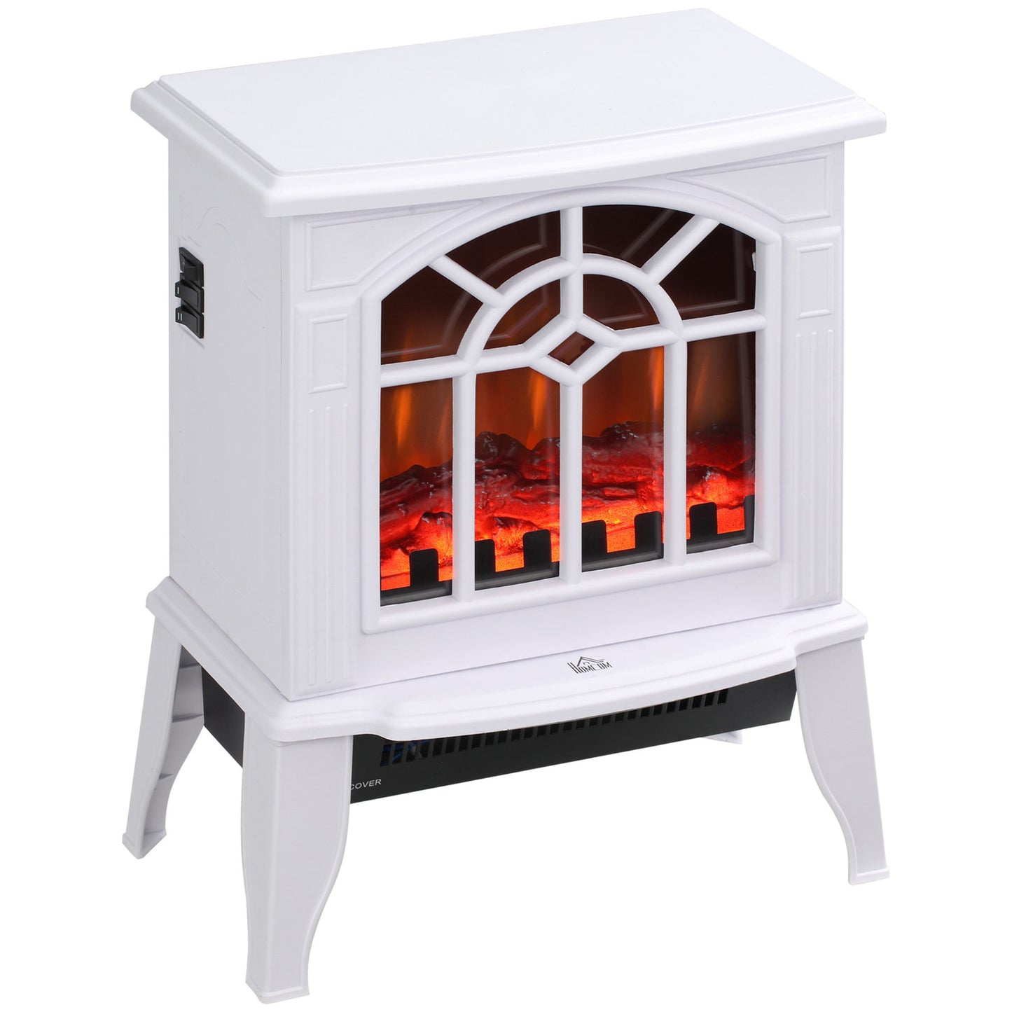 Electric Fireplace Heater, Freestanding Fireplace Stove with Realistic Flame and Overheat Protection, 750W/1500W, White