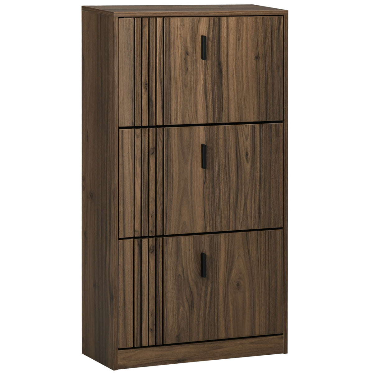 Shoe Storage Cabinet Organizer for 18 Pairs of Shoes with 3 Flip Drawers and Adjustable Shelves, Walnut