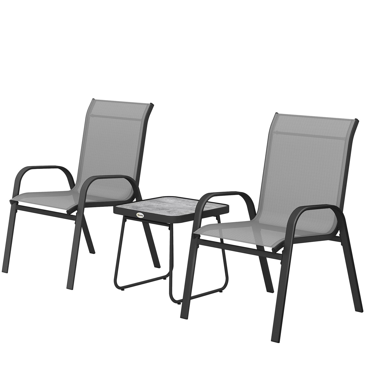 Outdoor Bistro Set of 3, 3-Piece Patio Set with Breathable Mesh Fabric, Stackable Chairs and Square Table, Light Grey