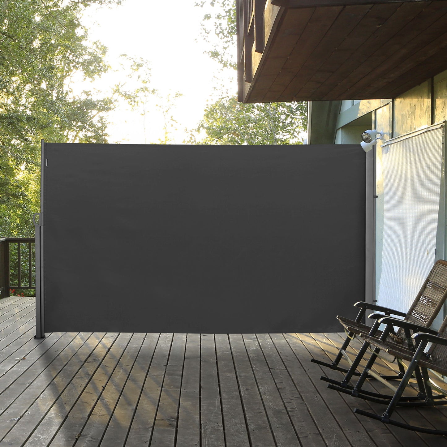 118" x 71" Outdoor Folding Privacy Screen Retractable Side Awning Patio with Resistance to UV Rays and Wind Grey