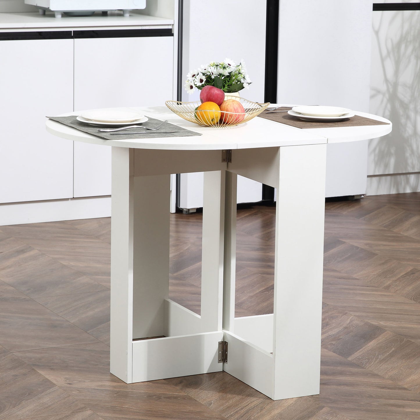 Folding Dining Table, 41" Drop Leaf Table for Small Spaces, Oval Foldable Table for Kitchen, Dining Room, White