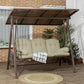 3-Seat Patio Swing Chair, Outdoor Canopy Swing Glider with Cushion, Pillows and Adjustable Polycarbonate Canopy for Porch, Garden, Poolside, Backyard, Khaki