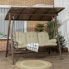 3-Seat Patio Swing Chair, Outdoor Canopy Swing Glider with Cushion, Pillows and Adjustable Polycarbonate Canopy for Porch, Garden, Poolside, Backyard, Khaki
