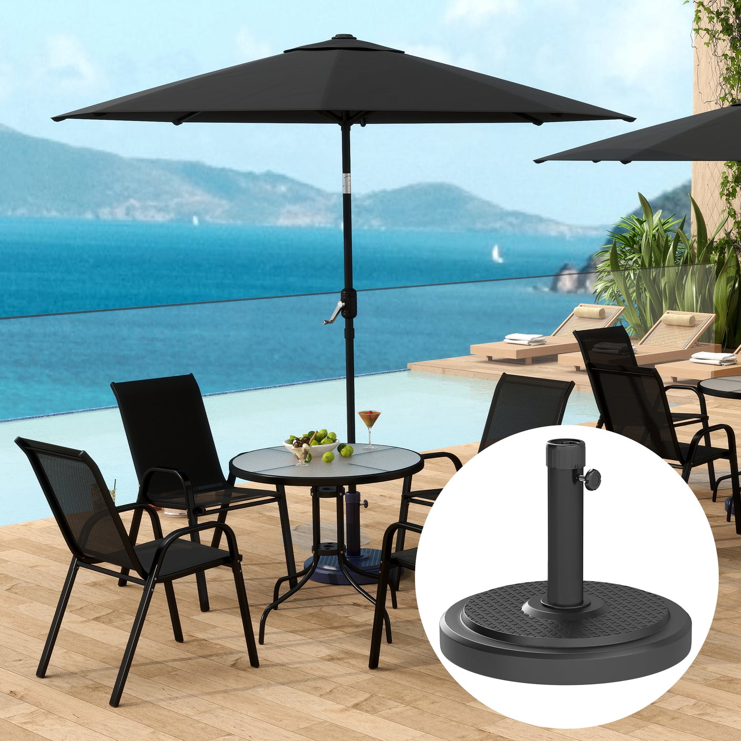 48 lbs Black Round HDPE Patio Umbrella Base