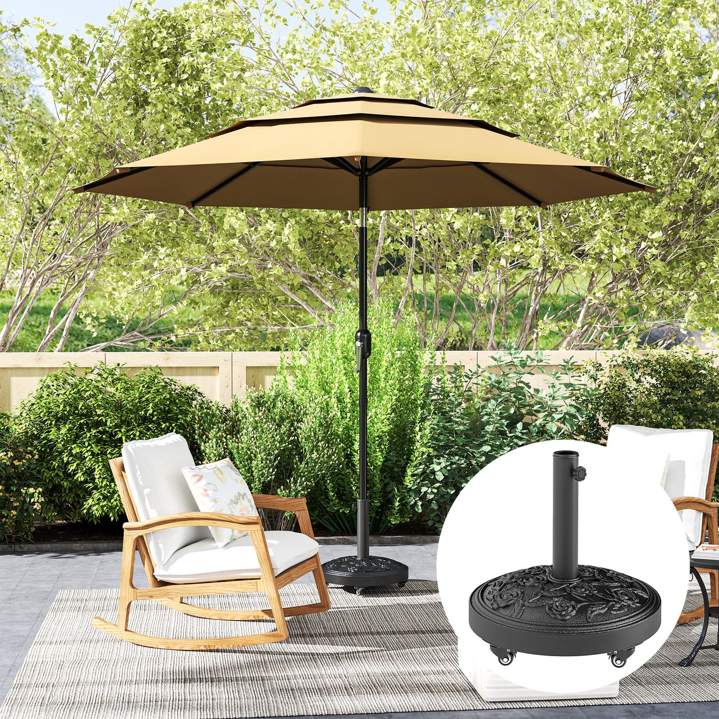 Black Resin Round Umbrella Base, 46 lbs with Wheels