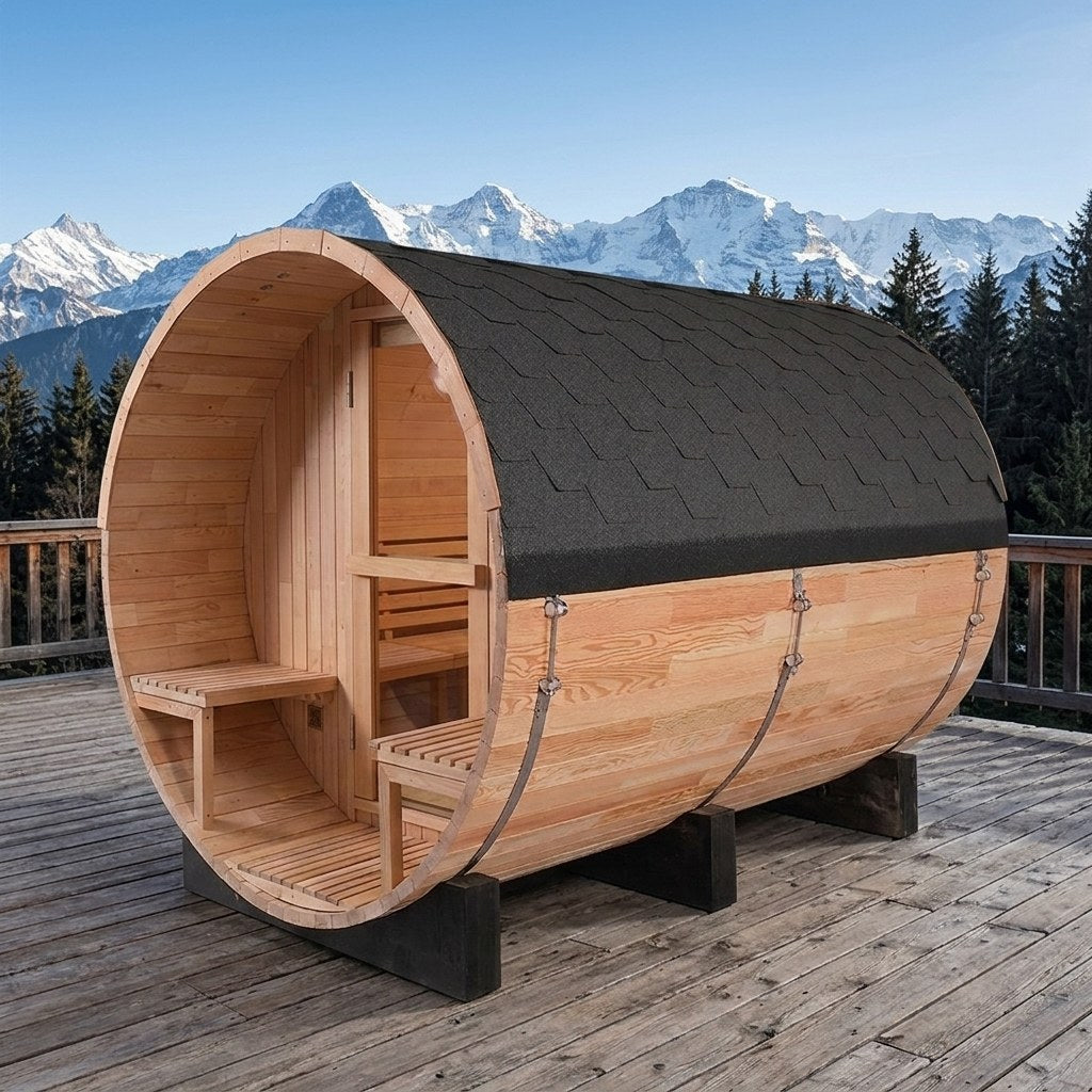 Aurora Panorama Barrel Sauna — 6 to 8 Person Outdoor Sauna