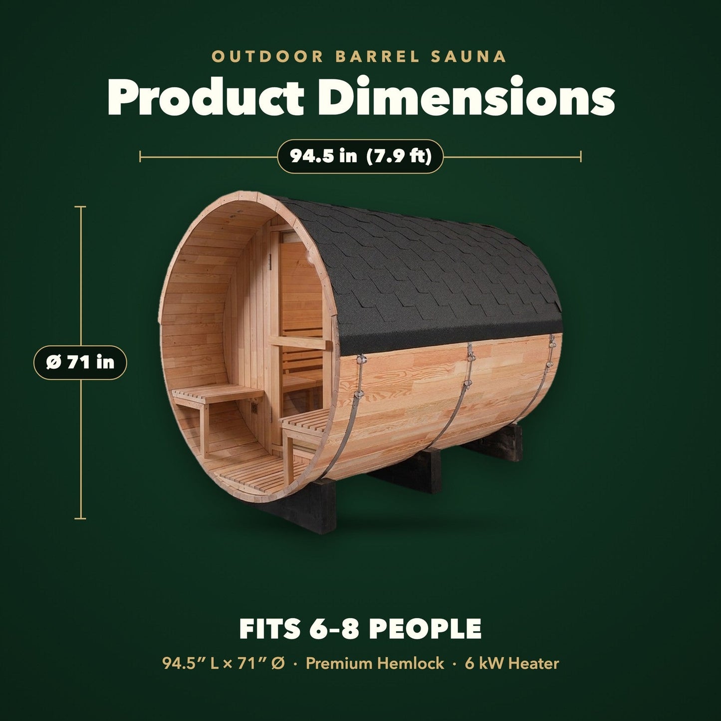 Aurora Panorama Barrel Sauna — 6 to 8 Person Outdoor Sauna