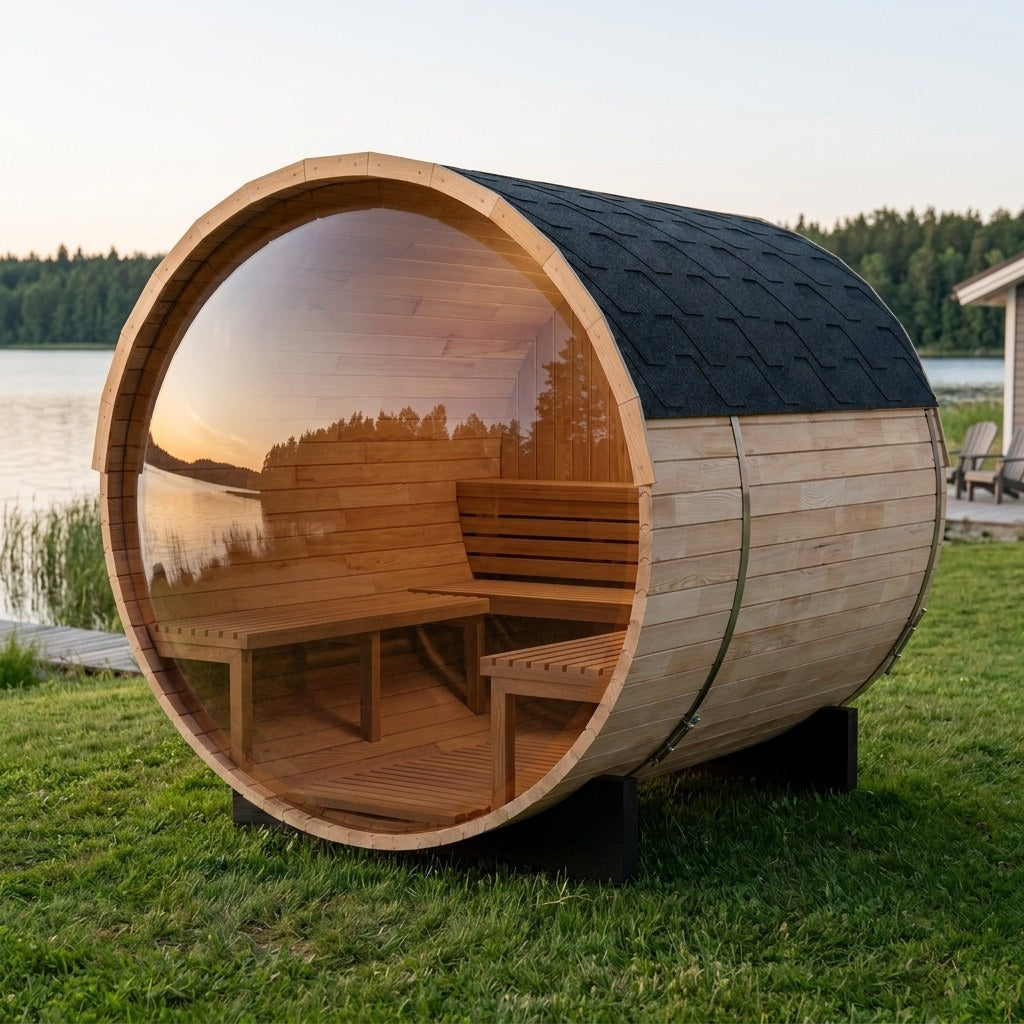 Nordic Porch Barrel Sauna — 4 to 6 Person Outdoor Sauna