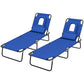 Folding Lounge Chair Set of 2, Reclining Beach Tanning Chair with Face Hole, Pillow, 4-Position Adjustable Flat Sun Lounger, Steel Frame for Outdoor Patio Pool, Blue