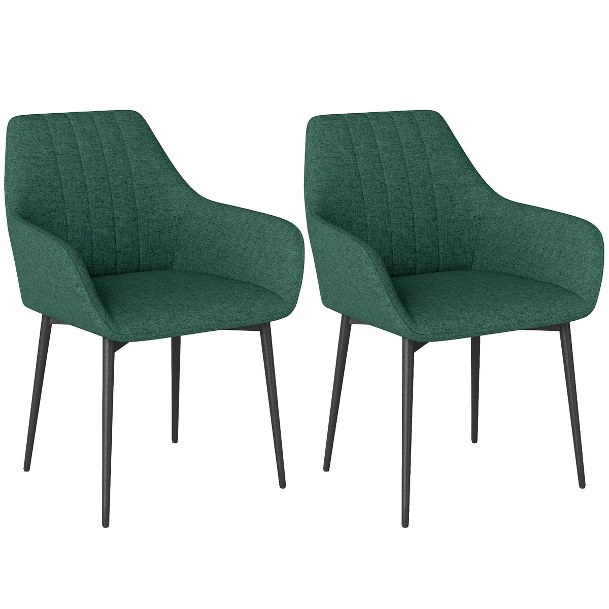 Dining Chairs Set of 2, Upholstered Linen Fabric Accent Chairs with Metal Legs, Dark Green