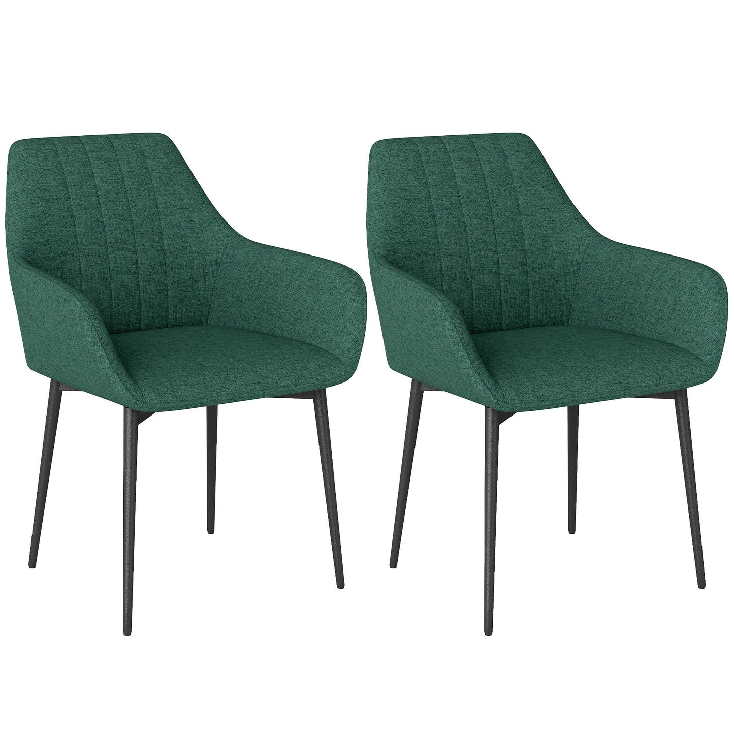 Dining Chairs Set of 2, Upholstered Linen Fabric Accent Chairs with Metal Legs, Dark Green