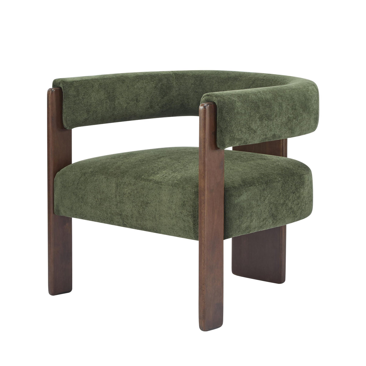 Modern Lounge Sofa Chair with Barrel-Back Design, Stylish Accent Armchair with 3-Leg Frame, 29.5" L x 26" W x 27" H, Olive Green+Walnut
