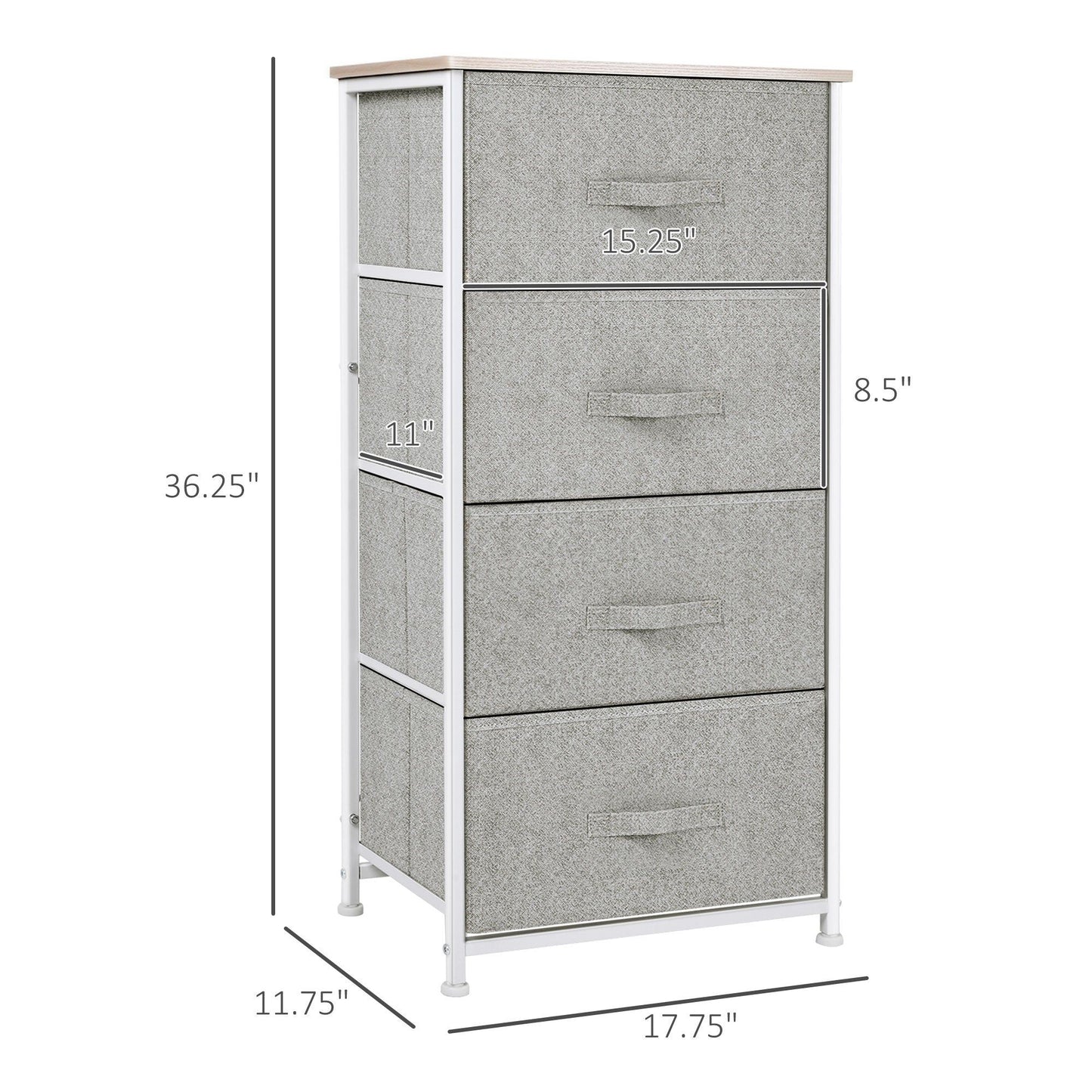 4-Drawer Linen Dresser Tower with Metal Frame - White