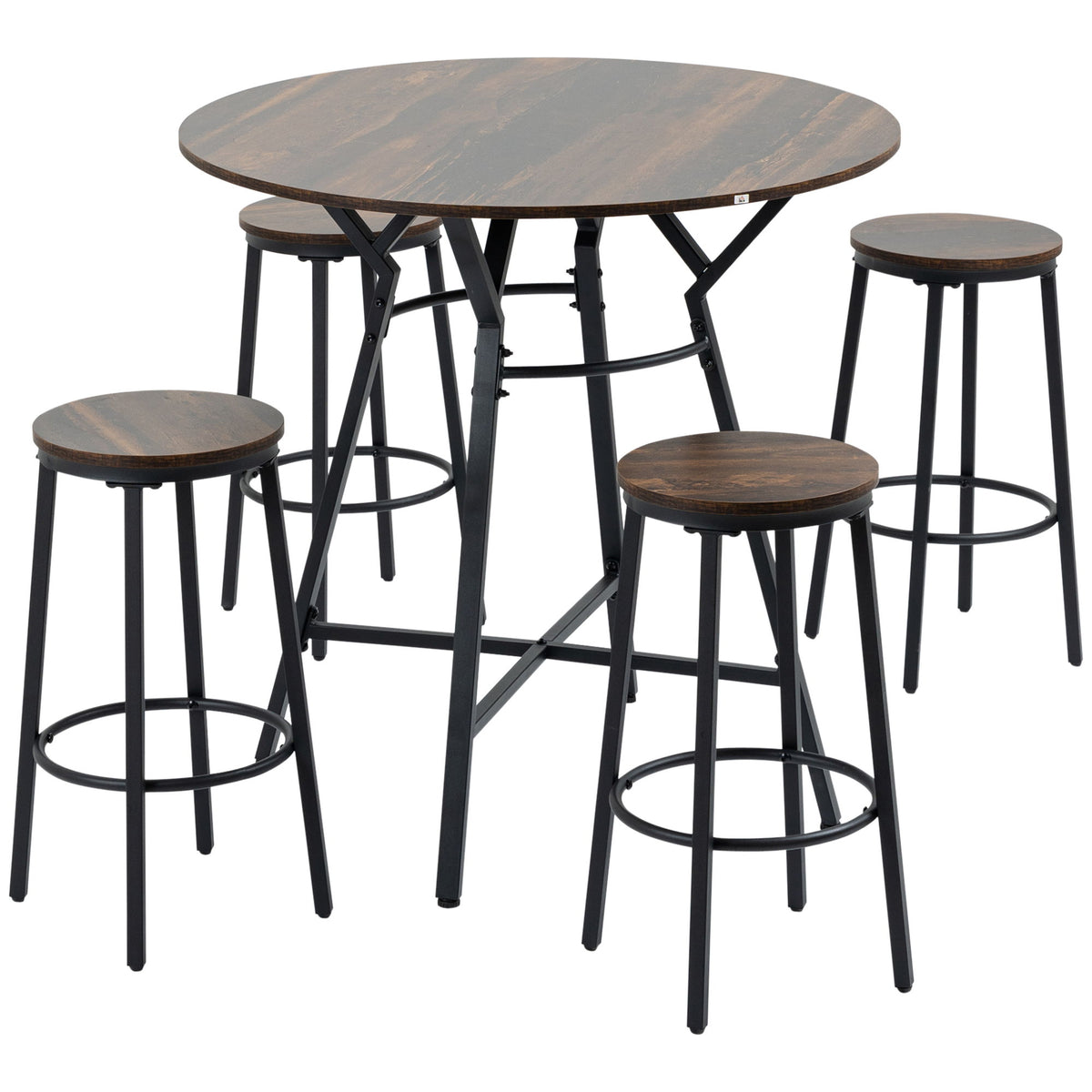 5-Piece Bar Table and Chairs Set, Space Saving Dining Table with 4 Stools for Pub & Kitchen, Dark Brown