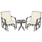 3 Piece Patio Glider Set Outdoor Gliders with Breathable Mesh Seat, Glass Top Table for Garden, Yard, Cream White