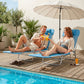 Set of 2 Folding Chaise Lounge Chairs, Outdoor Poolside Sun Tanning Chairs w/ Pillow, Reclining Backrest, Blue