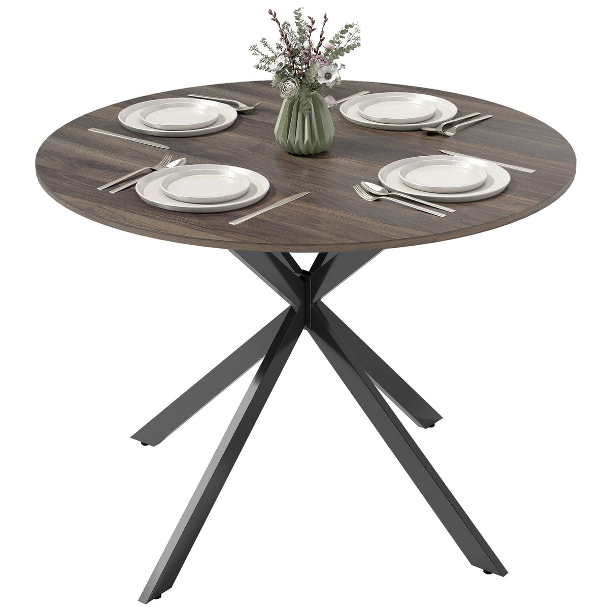 40" Round Industrial Dining Table for 4 - Distressed Brown