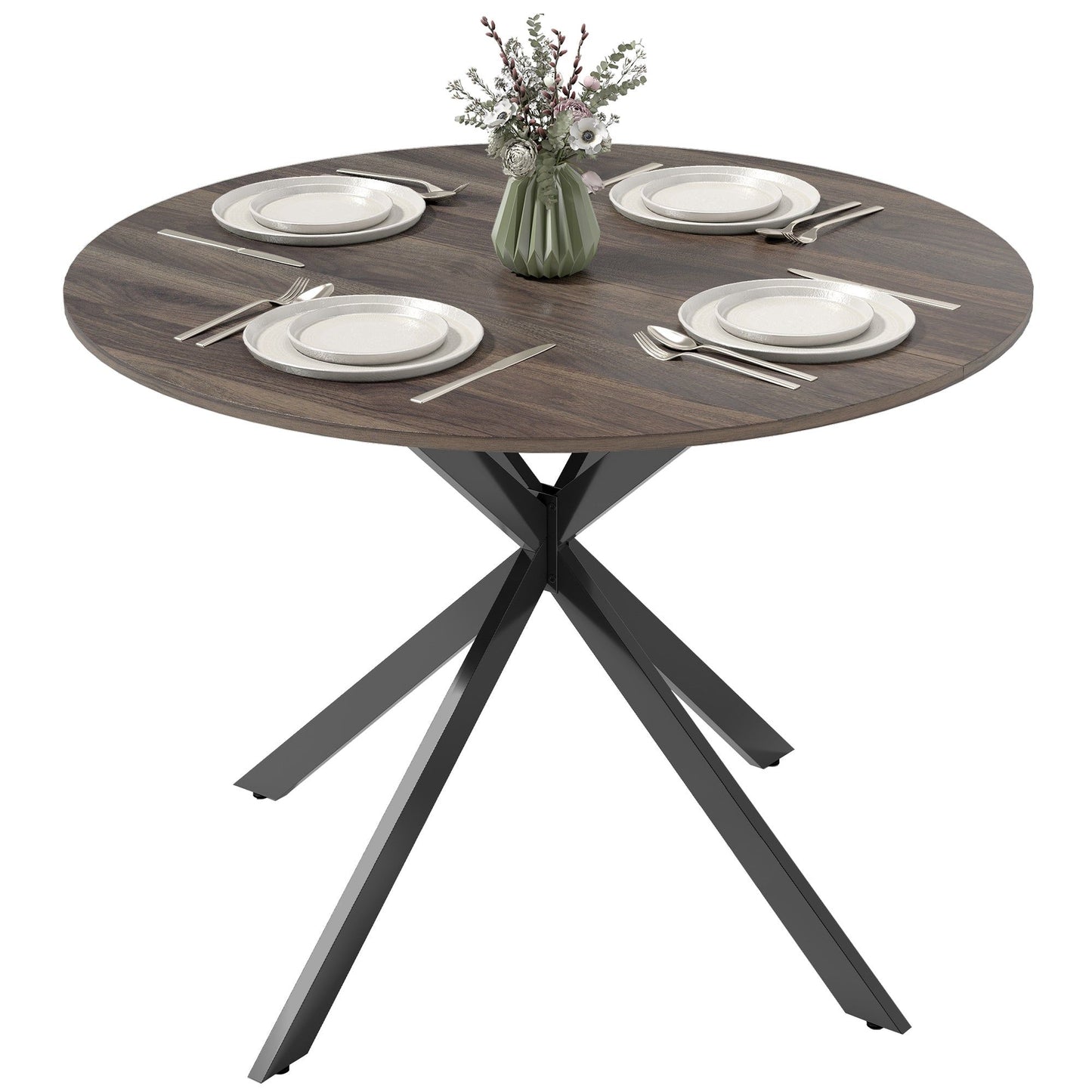 40" Round Industrial Dining Table for 4 - Distressed Brown