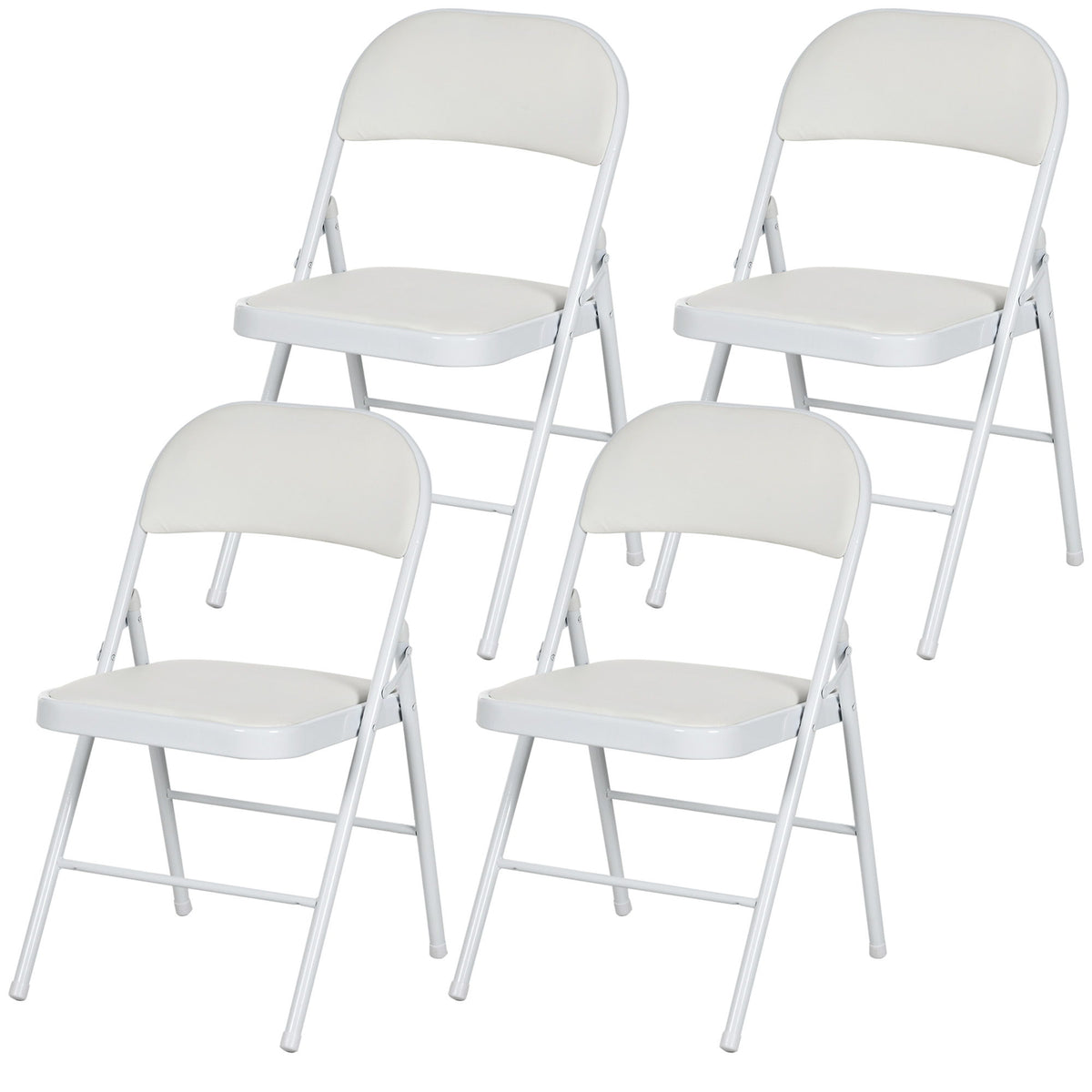 Set of 4 Metal Foldable Chairs, PU Leather Padded Folding Chairs with Cushion Seat and Open Back for Indoor, White