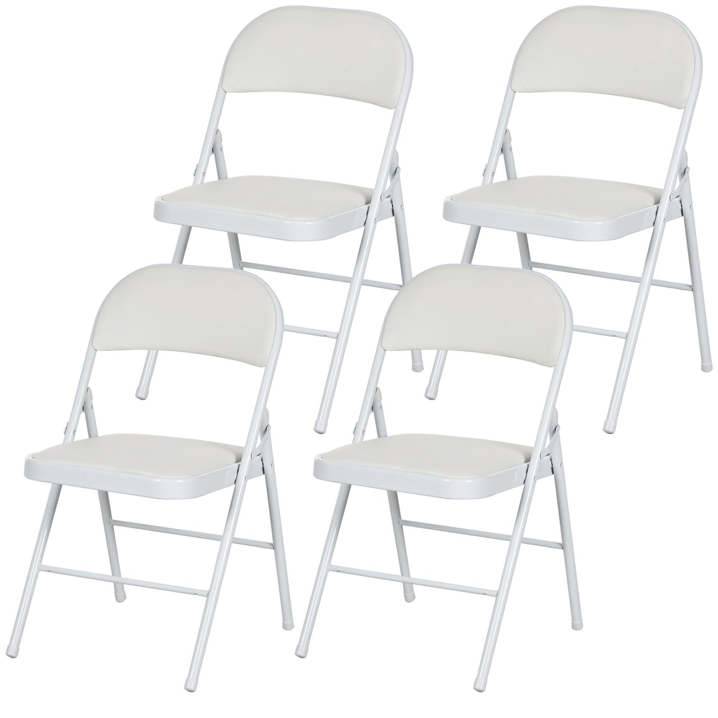 Set of 4 Metal Foldable Chairs, PU Leather Padded Folding Chairs with Cushion Seat and Open Back for Indoor, White