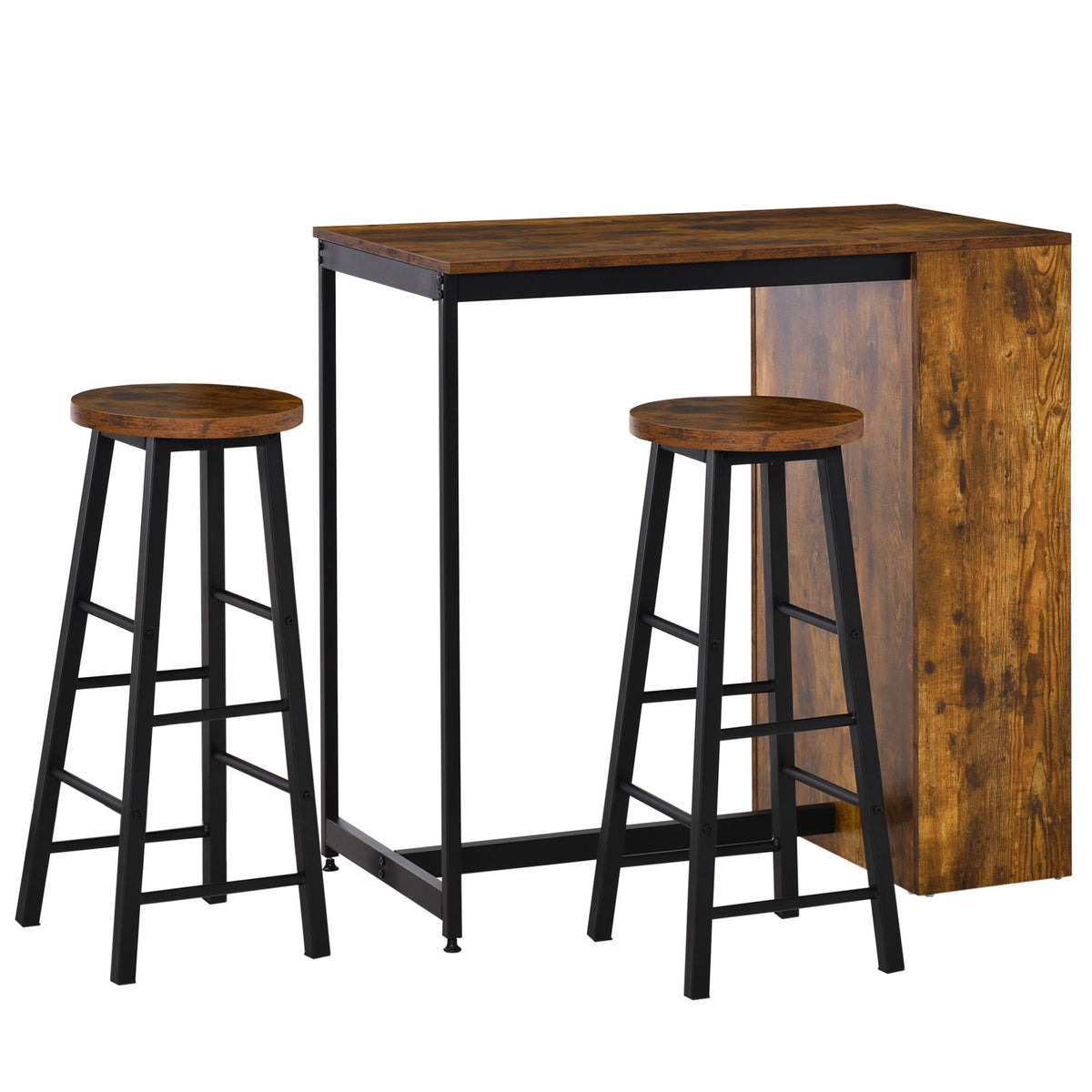 3 Piece Industrial Dining Table Set, Counter Height Bar Table & Stools Set with Storage Shelf, Rustic Brown/Black
