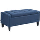 Storage Ottoman Bench, Linen Upholstered Bench with Tufted Design, Dark Blue