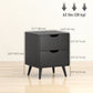 Modern Bedside Table Set of 2, Nightstand with 2 Drawers and Pine Wood Legs for Bedroom, Living Room, Black