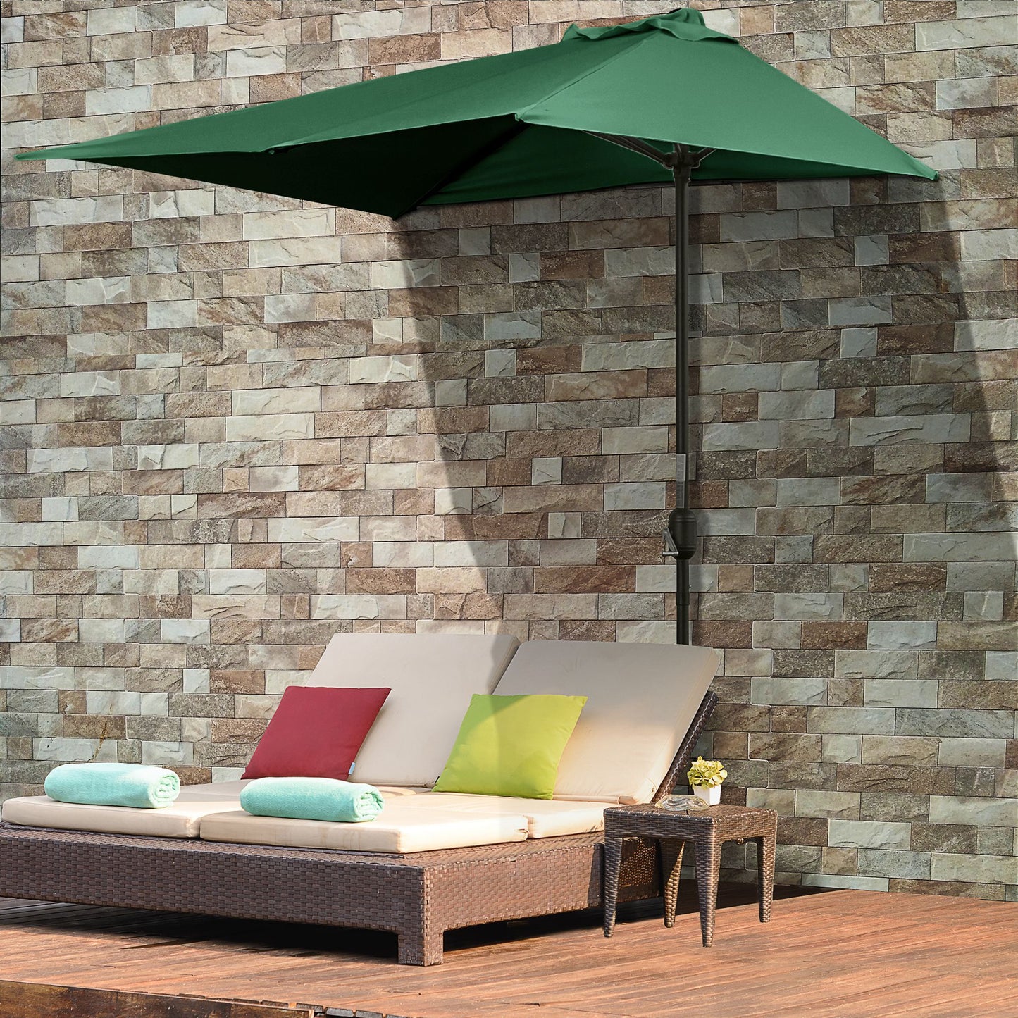 8ft Half Umbrella Outdoor Balcony Parasol Patio Garden Outdoor Window Sun Shade w/ 5 Ribs, Green