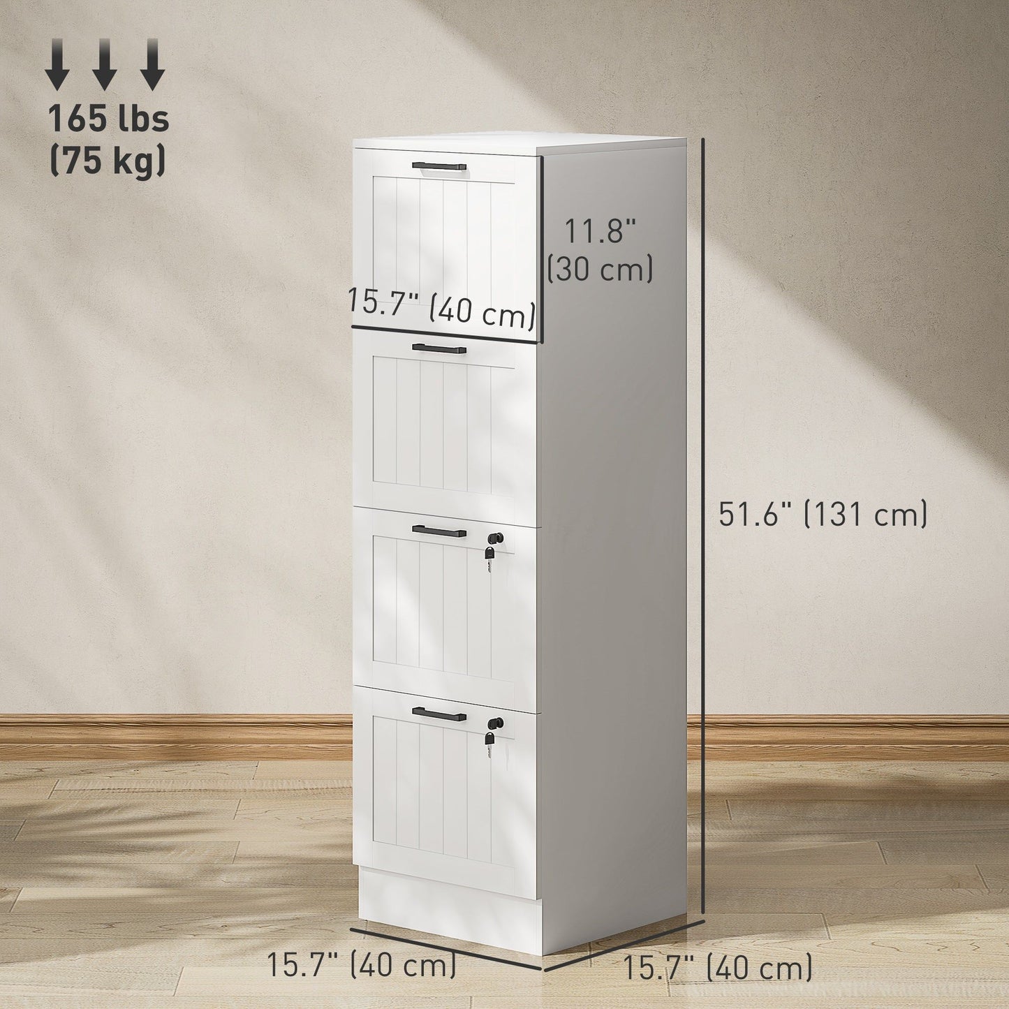 4-Drawer Filing Cabinet with Lock - White