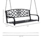 50"L Steel Porch Swing Fleur-De-Lis Patio Swing Chair Hanging Bench Outdoor 2-person Glider Chair Seat w/ Chain Antique Style Black