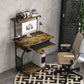 32" Mobile Computer Table, Rolling Study Desk for Home Office with Keyboard Tray, Storage Shelves, Wheels, Rustic Brown