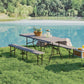 6FT 3PCS Faux Rattan Outdoor Camping Table Bench Set with Carrying Handles, Folding Picnic Table with 2 Benches, Brown